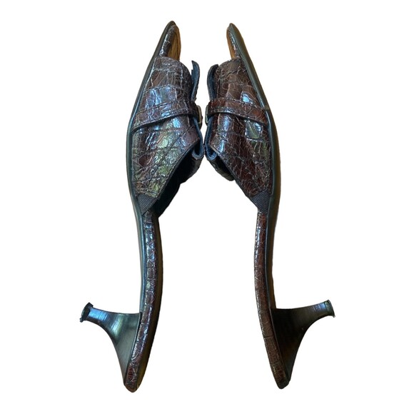 Donald J.Pilner Couture Sz 7.5M Brown Antique Gator Leather Kitten heel sandals - Picture 11 of 12